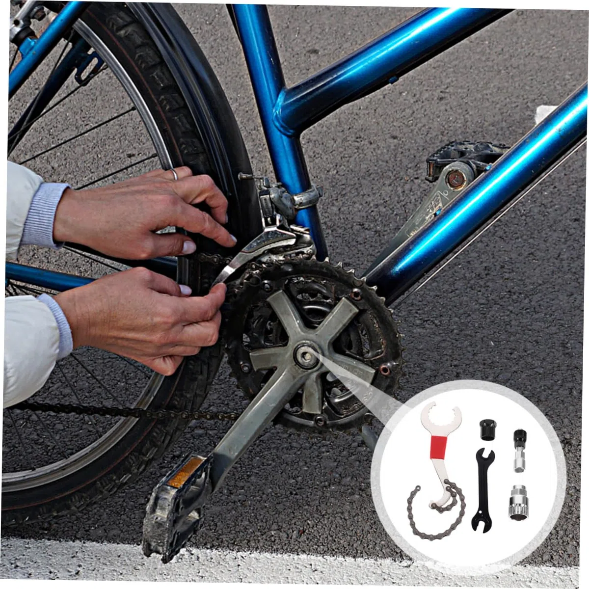 POPETPOP Estrattore per Guarnitura in Metallo Attrezzo per Estrazione Pedivella Dispositivo per Movimento Centrale Scanalato Denti Adatto Biciclette da Strada Mountain Bike e Corsa