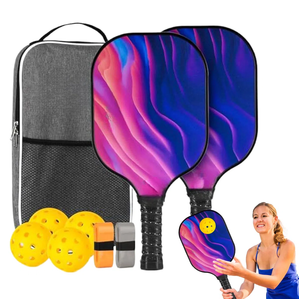 Racchetta da pickleball | Racchette leggere da palla | Racchette in fibra di vetro leggere ed ergonomiche per sport a casa, all'aperto, interno, esercizio per uomini, donne e bambini