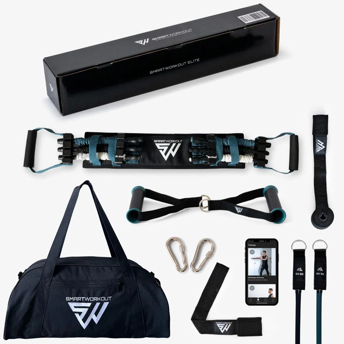 SmartWorkout - Ultimate+ Pack include Elite Resistance Bands Kit + Smartpress + Carry Bag + 5 accessori aggiuntivi - Set completo fitness per allenamento a casa