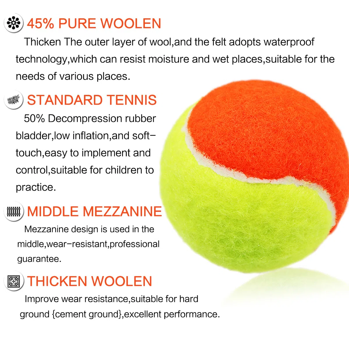 XJBTBA Palline da Tennis, morbide, Elastiche, a Bassa Compressione, Senza Pressione, Strumento per Allenamento in Massa, Colore Arancione, per la Pratica Giovanile all'aperto