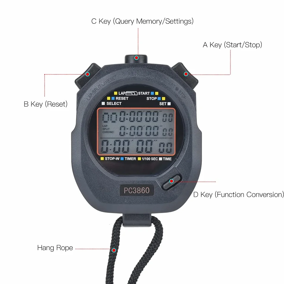 POENVFPO 3860 Cronometro Elettronico, Cronometro Sportivo Digitale Timer Orologio Impermeabile per Allenatori Nuoto Corsa Allenamento Sportivo
