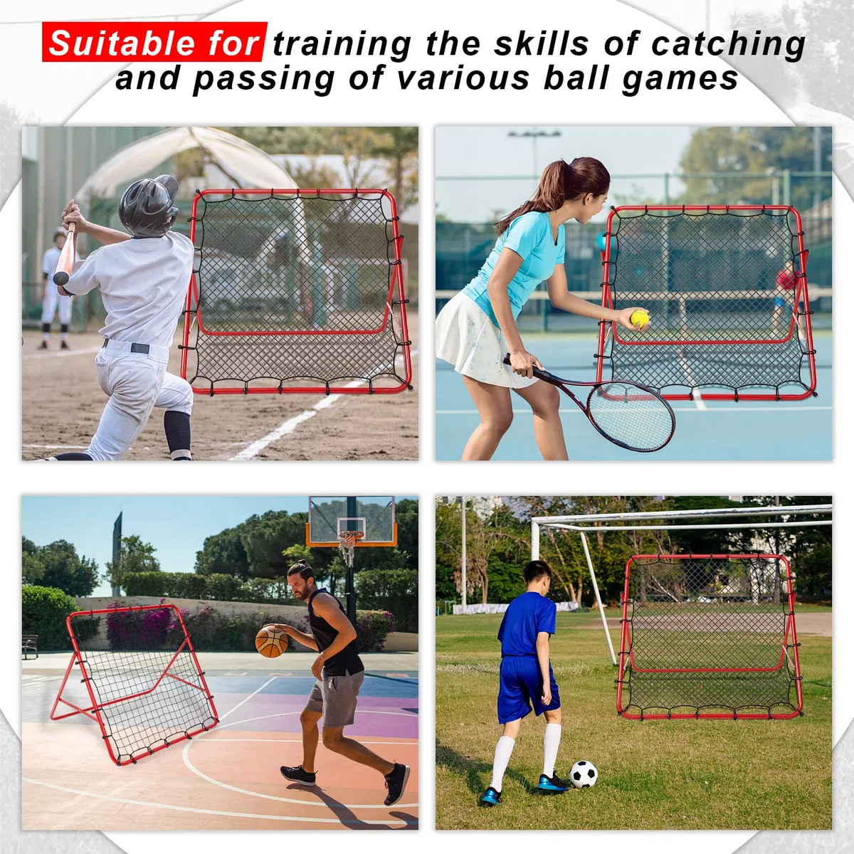 Rete da rimbalzo per calcio, 39,4 x 39,4'', pieghevole, per allenamento, rete da rimbalzo, obiettivo, rete da rimbalzo, regolabile, facile da installare, telaio in ferro, rete da rimbalzo per calci