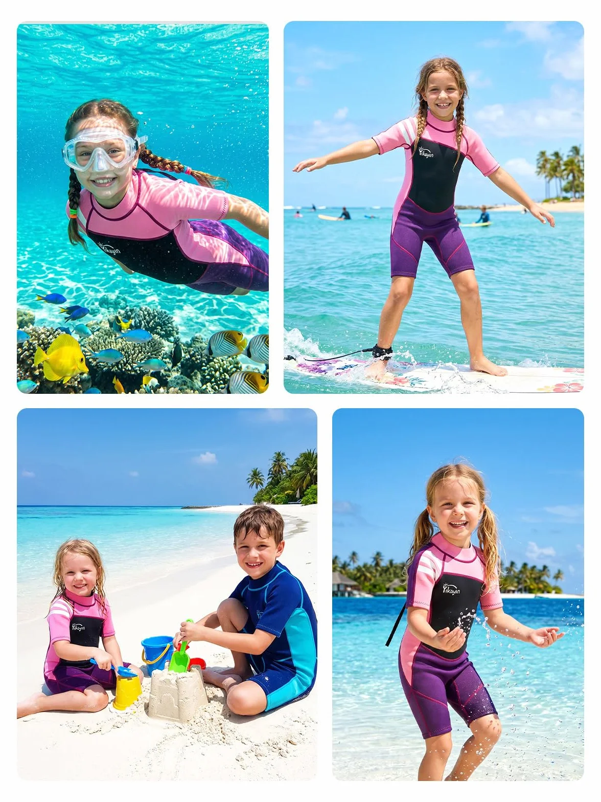 Muta corta in neoprene per bambini, 2,5 mm, per ragazzi e ragazze, termicamente UV, chiusura lampo per corsi di nuoto, immersioni, surf, snorkeling