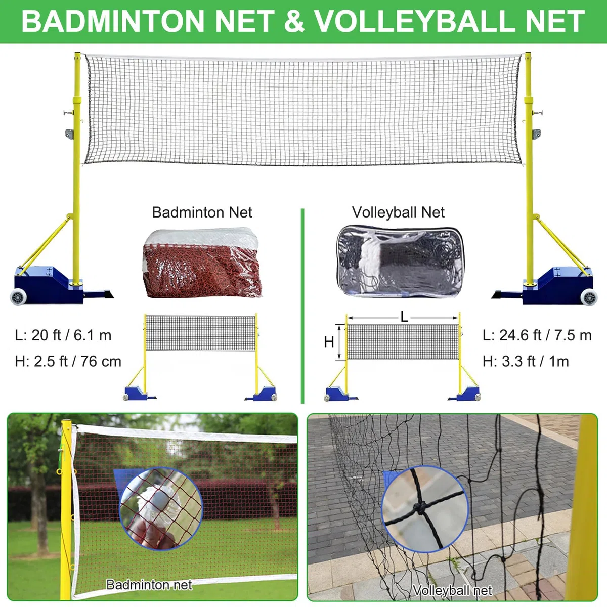 Supporto regolabile per pallavolo e badminton con rete, per interni ed esterni