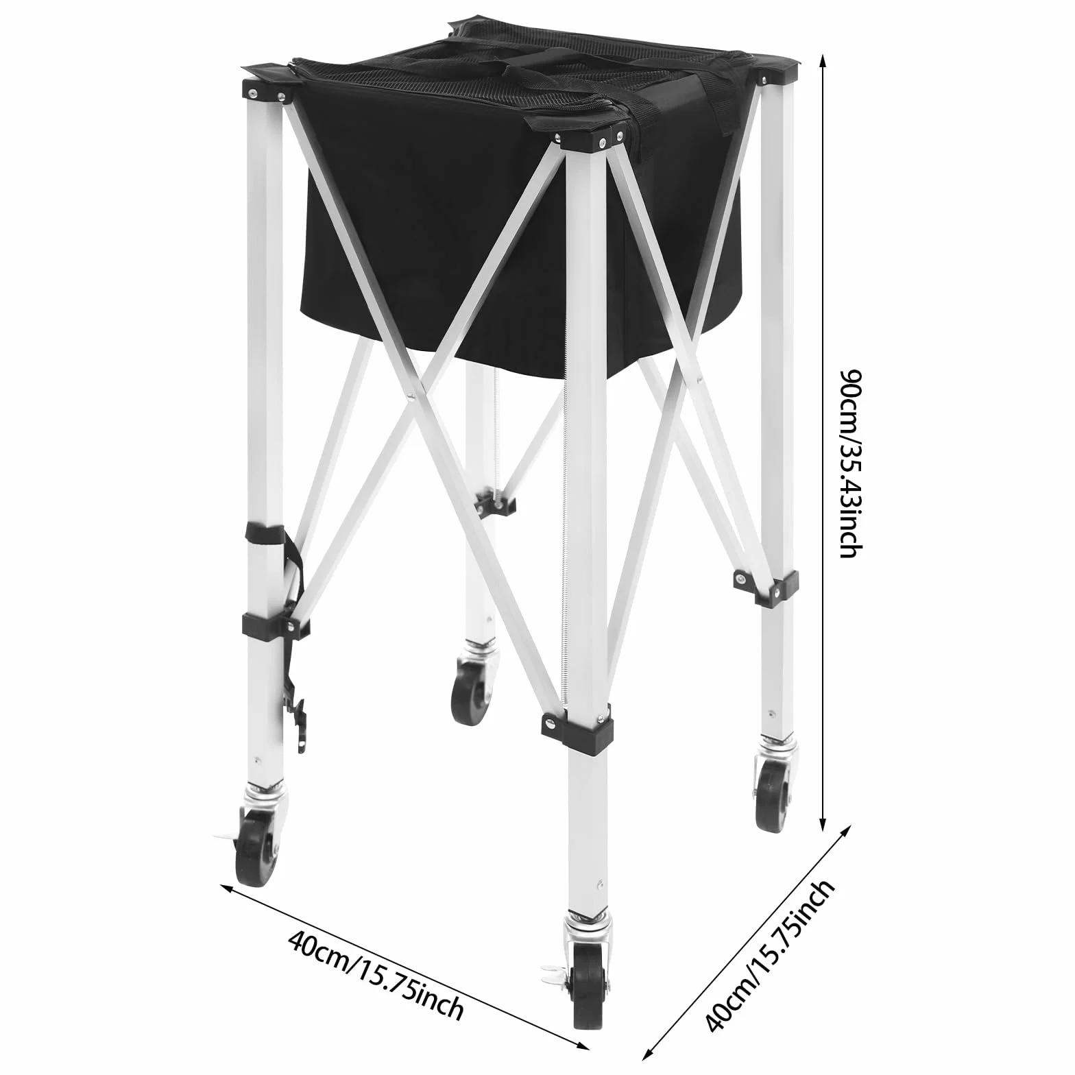 Carrello Porta Palline da Tennis 150-170 Palline, Carrello da Tennis Pieghevole in Alluminio con Ruote Frenate, Cesto Pieghevole con Borsa da Trasporto