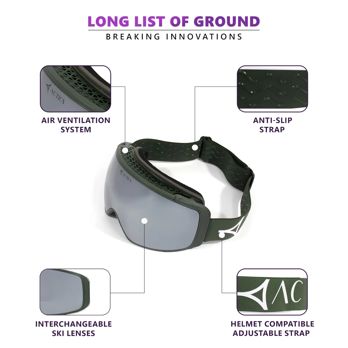 Eagle 3 - Maschera da sci Pro-Level, con potente lente magnetica intercambiabile, protezione UV400, protezione UV400, per uomini e donne, colore: verde militare