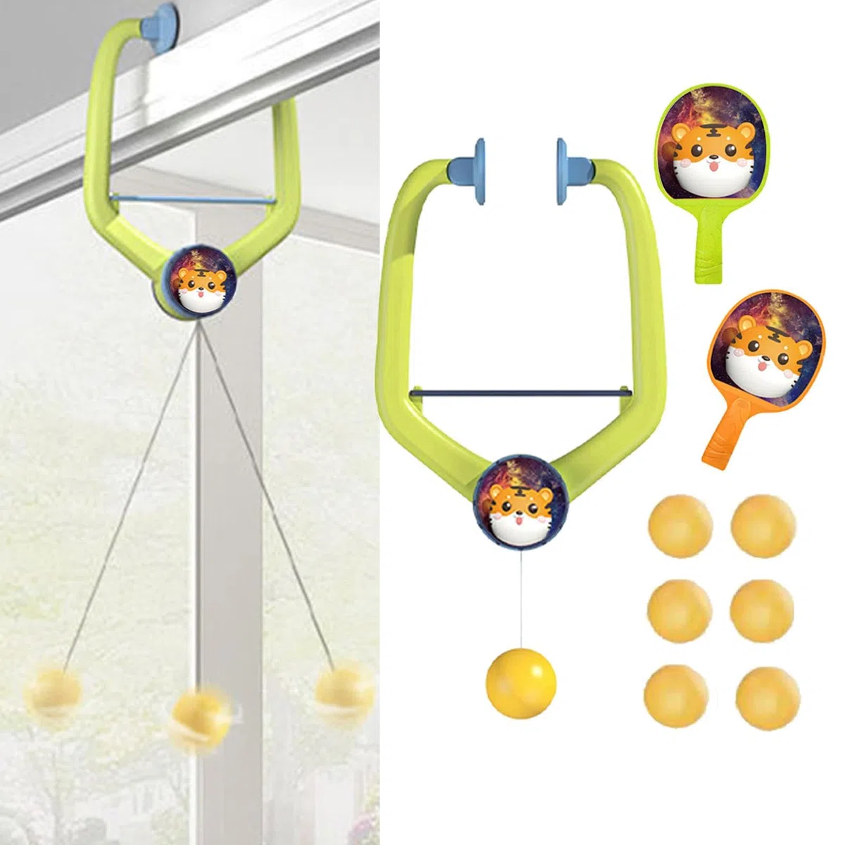 2 Pezzi Pong Set da Interno Appendibile Racchette Palle Portatile Migliora Reazioni Adatto Divertimento Familiare Allenamento