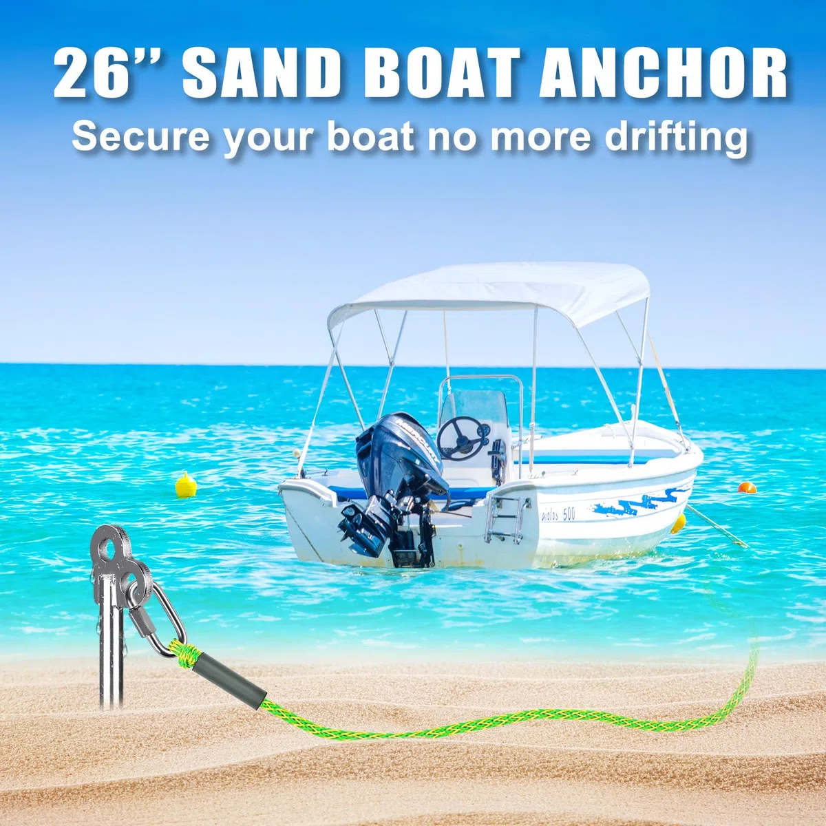 SELEWARE Ancoraggio per sabbia per barche a vite con design a doppia elica, per acque poco profonde, in acciaio inox, ancoraggio da spiaggia per barche sicure, moto d'acqua, kayak e altro su spiagge e