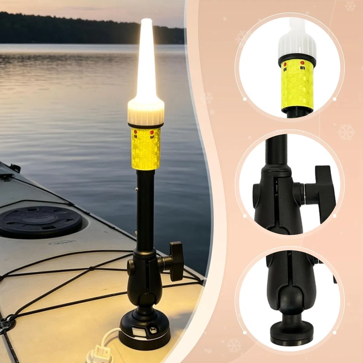 Kayak Light Luce per Kayak Barra Luminosa Palo Accessorio Antiurto Impermeabile Breve Montaggio in Nylon Acciaio PP Adatta a Club Pescatori Notturni