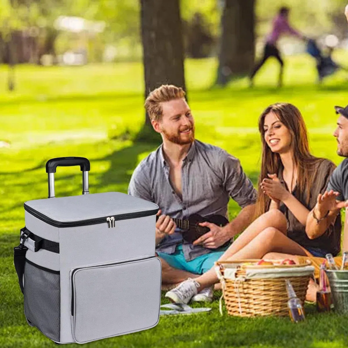 Borsa Frigo con Ruote Borsa Termica Morbida | Borsa Termica 35L Impermeabile con Maniglia e Carrello per Viaggio Spiaggia Campeggio Shopping Picnic