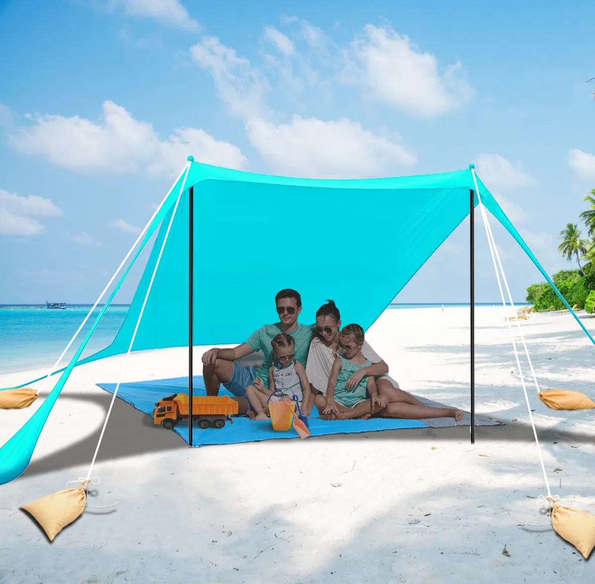 Tenda da spiaggia, parasole portatile, con protezione UV UPF 50+, ancoraggio a sabbia e aste in alluminio per spiaggia, cortili, campeggio, pesca e picnic, 2 x 2 x 2 m, verde blu