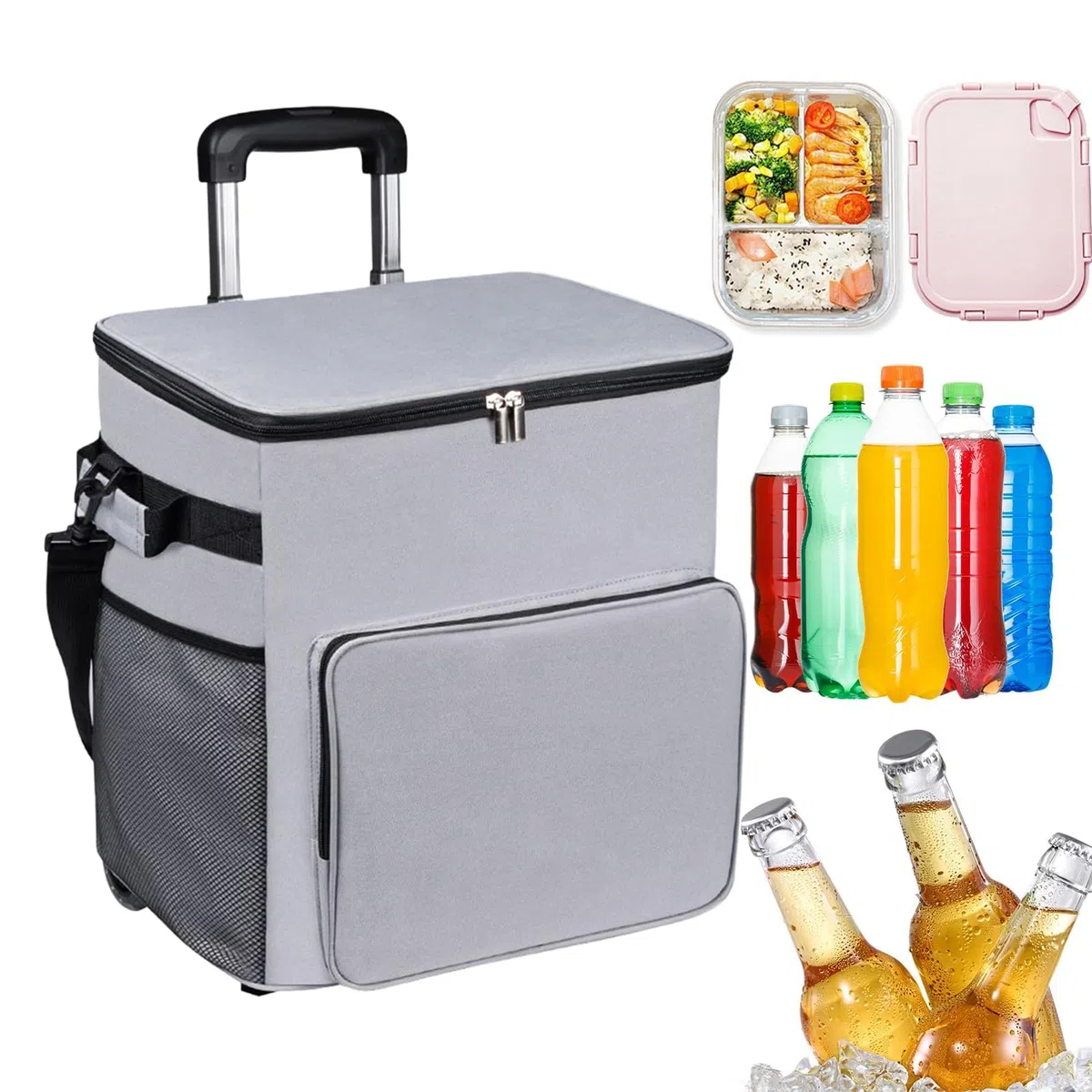 Borsa termica con ruote, morbida, da viaggio, a prova di perdite, con manico, borsa termica da 35 l, per patio, spiaggia, shopping, campeggio all'aperto