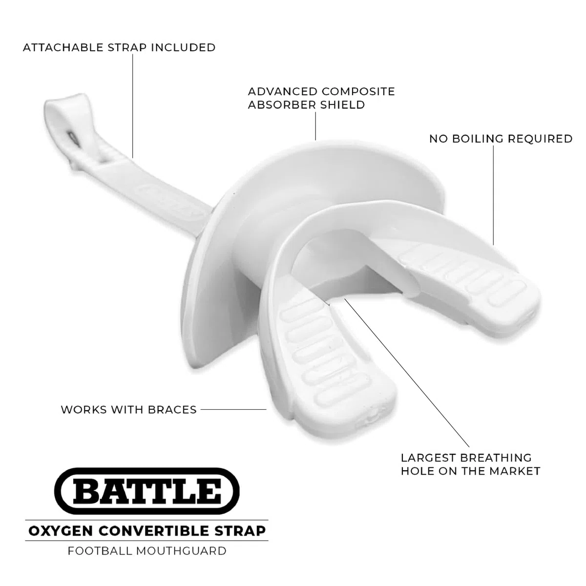 Battle Sports Binky Oxygen Lip Protector Football Paradenti per adulti e ragazzi