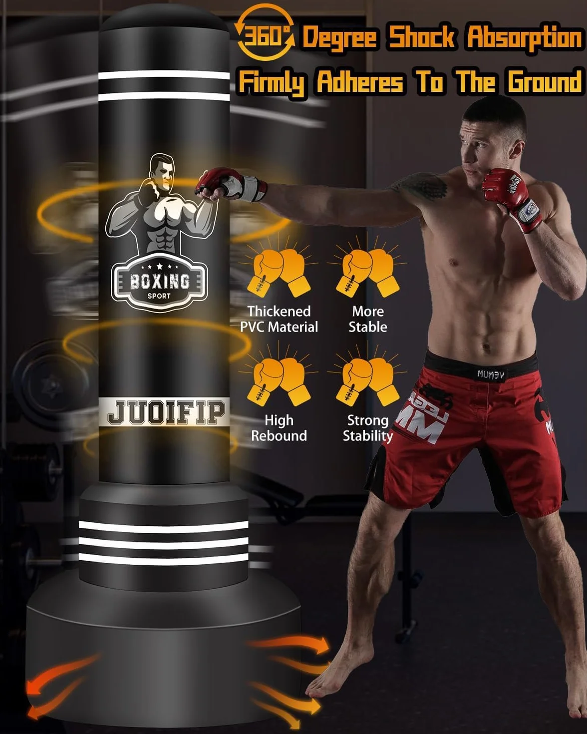 NZQXQJXZ Sacco da boxe da terra - sacco da boxe adulti autoportante da 180 cm - sacco boxe gonfiabile con sacchetto di sabbia per allenamento MMA Muay Thai