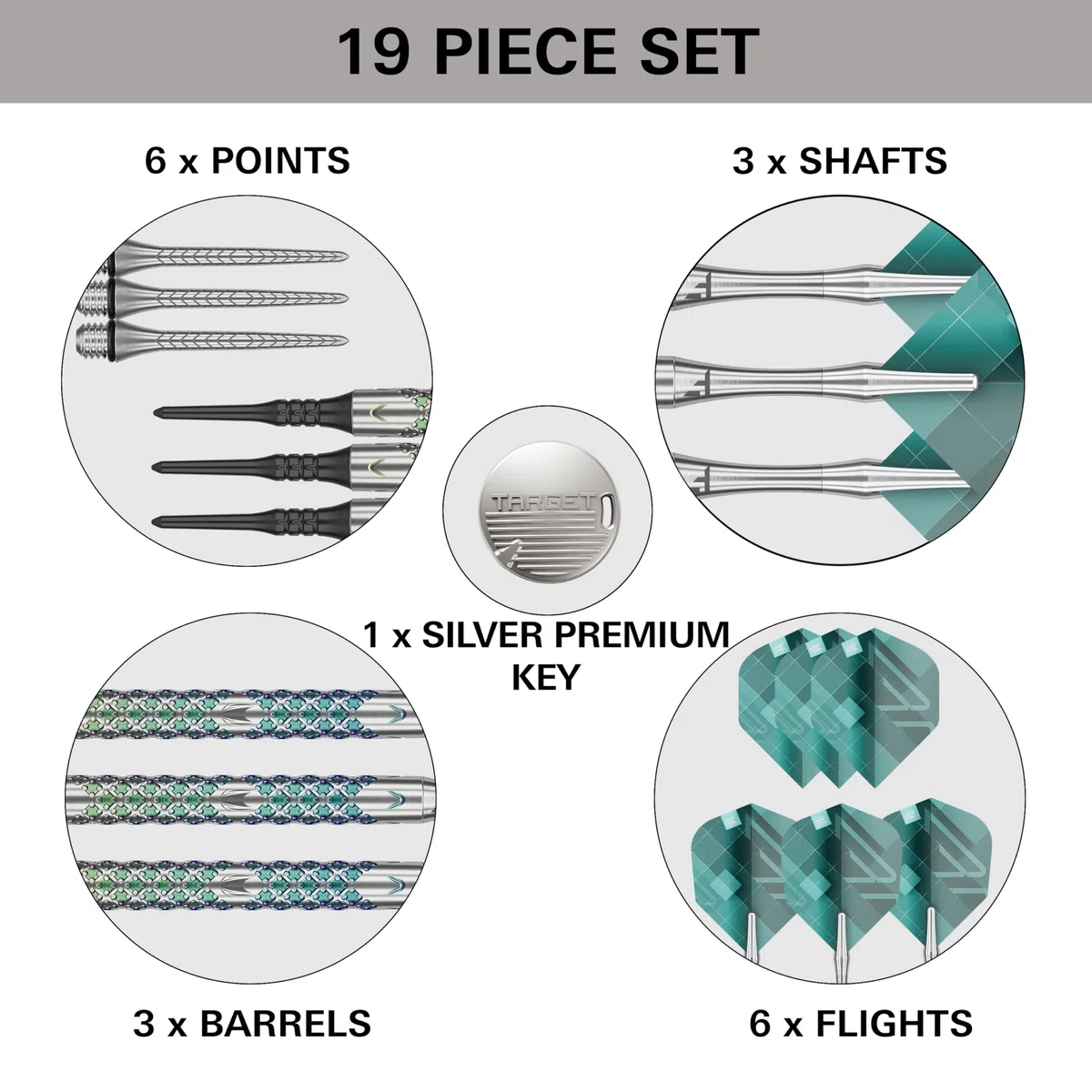 Target Darts Rove Soft Tip Darts, 90% Tungsten Dart Set | Freccette Verdi e Argento, Set di Freccette con Punte Pixel, Freccette elettroniche, Freccette con Punta Morbida | Canna 10-18G/20G