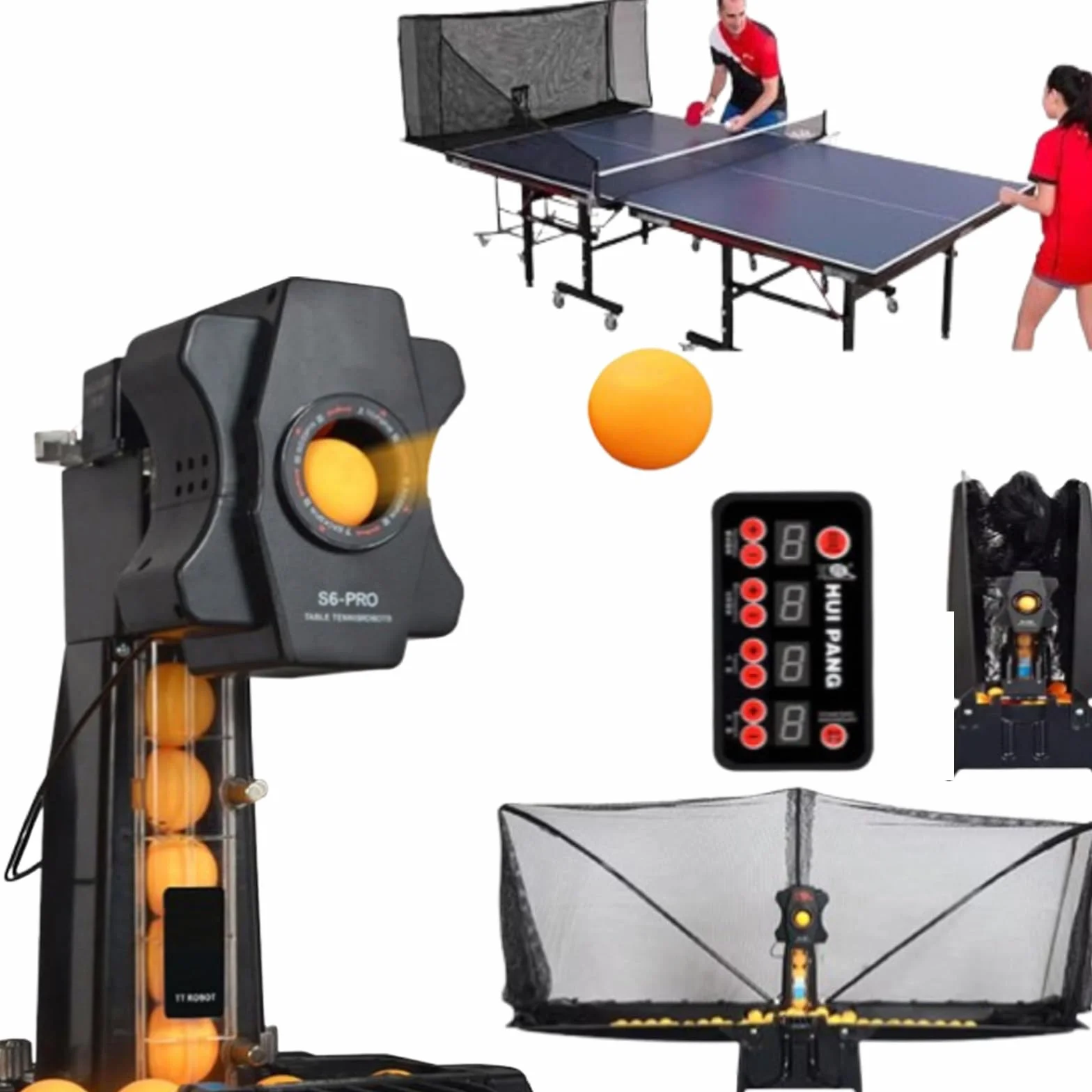 Macchina Robot da Ping Pong,palline ping pong,Macchina Automatica per Palline da Allenamento,Con 100 palline +2 ruote di ricambio+retino raccogli palline+telecomando+asta porta-retino