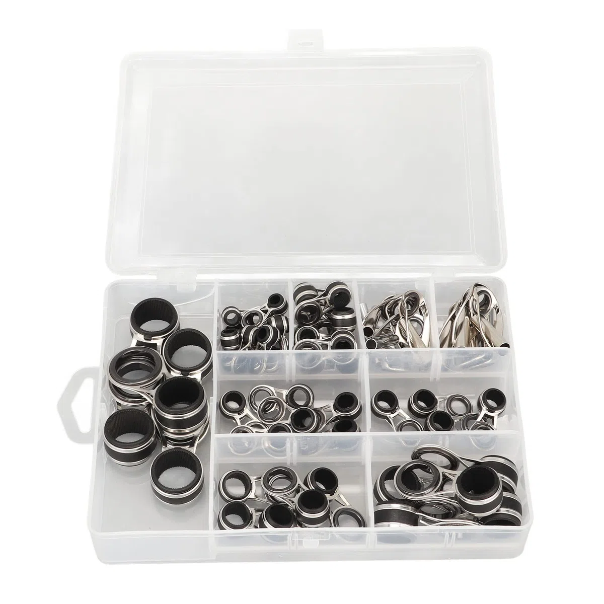 Set di 55 anelli per canna da pesca, in acciaio inox e ceramica, 9 diverse misure, guide per canna da pesca