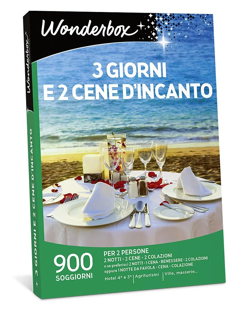 WONDERBOX - Cofanetto Regalo - 3 Giorni e 2 Cene D'Incanto - per 2 Persone | 2 notti + 2 cene + 2 colazioni - Più di 900 soggiorni - Hotel 4* e 3*, agriturismi, ville, masserie