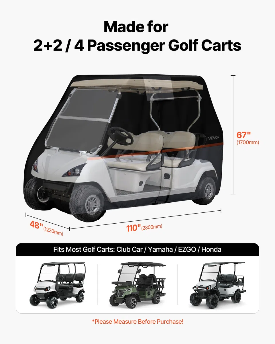 VEVOR Copertura di Protezione da Esterno per Carrello da Golf Copertura Completa con Tessuto Oxford 420D Impermeabile per Golf Cart da 2 o 4 Posti Compatibile con Yamaha EZGO Club Car Honda