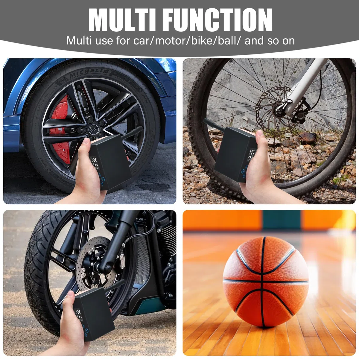 Pompa per Bicicletta Elettrica, Mini Manometro Digitale LCD per Pompa da Bici 4400 mAh, Pompa ad Aria per Bicicletta 100 PSI con Valvola Presta e Schrader per MTB, Bici da Città e Bici da Strada