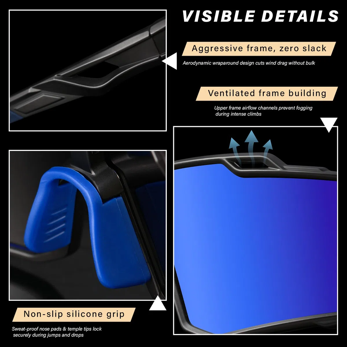 Occhiali da sole sportivi polarizzati da uomo in bicicletta, guida, pesca, protezione UV, occhiali da sole leggeri con montatura grande e montatura grande