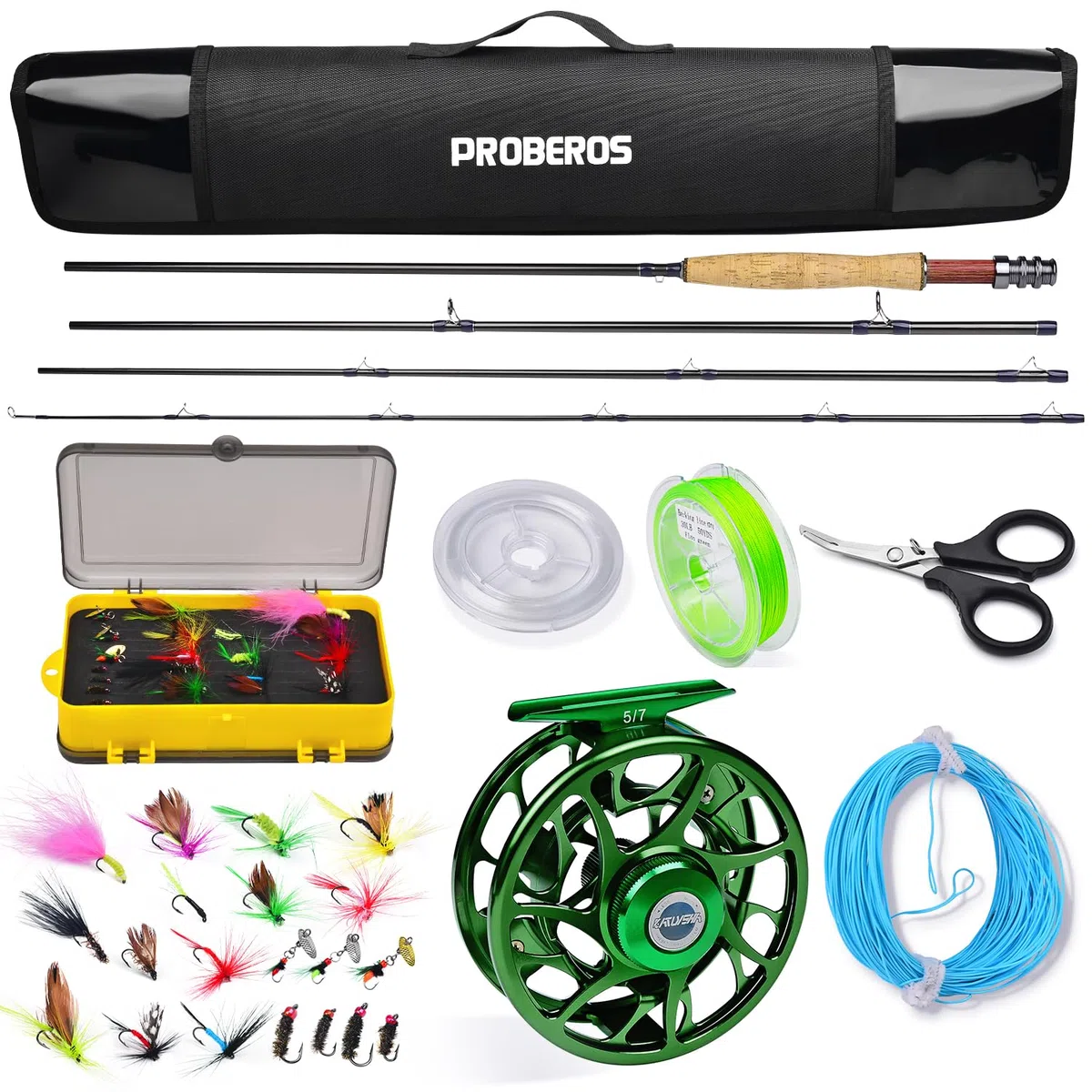 PROBEROS Pesca a Mosca Combo - Mosca Canna e Mulinello Pacchetto Completo di Avviamento Con Custodia - Mosca Pesce Kit