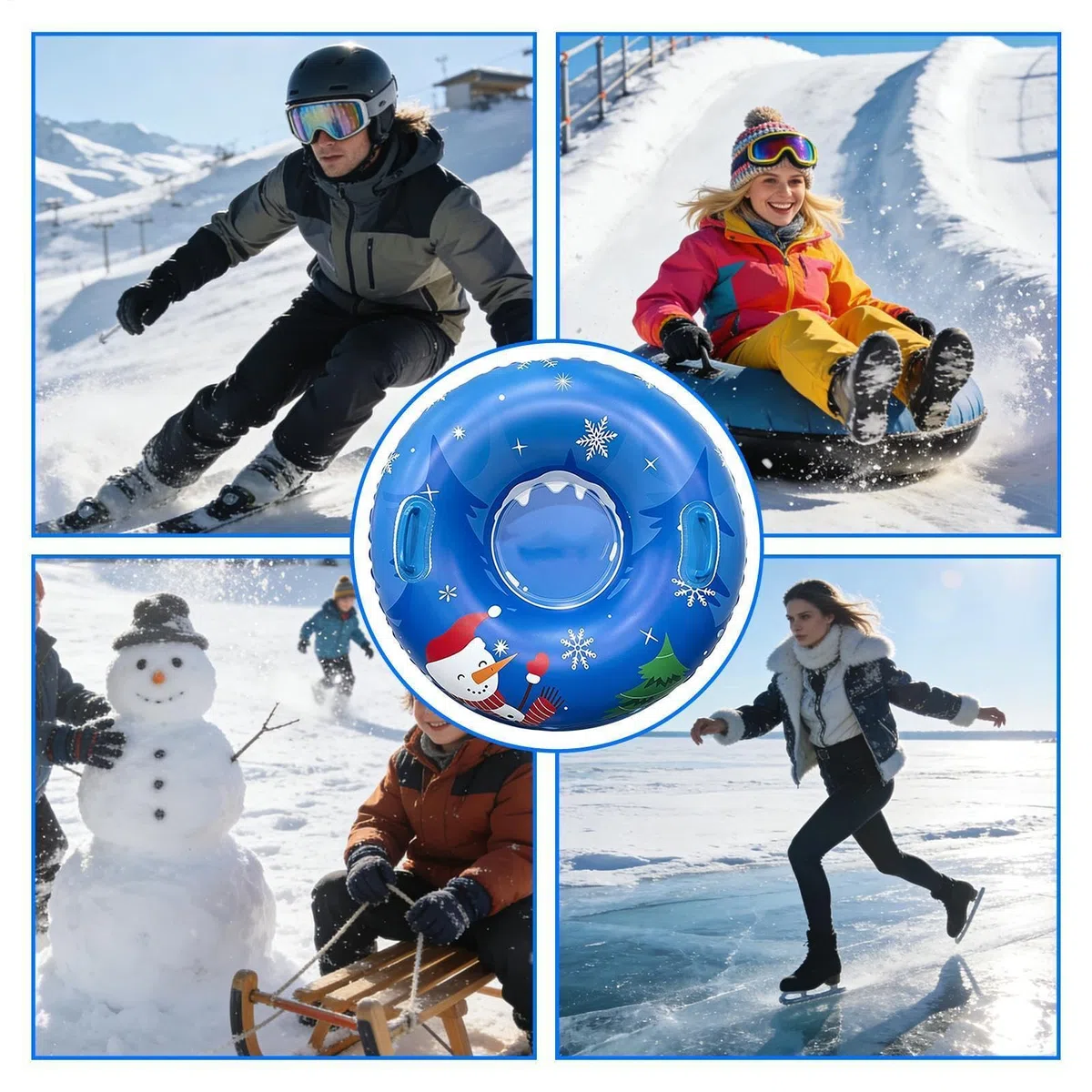 Tubo da slittino Tubo scivolo gonfiabile rotondo per neve con maniglie | Anello da slittino anti-abrasione Per Esterno Inverno Marciapiede Piscina Spiaggia Riunioni Feste Sport