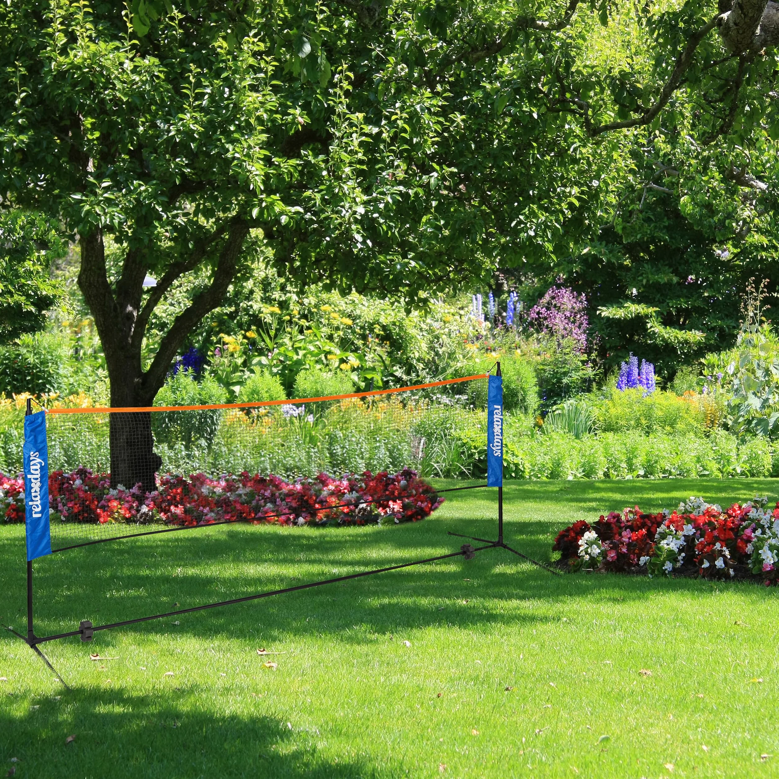 Relaxdays Rete da Badminton, Regolabile in Altezza fino a 225 cm, Campo Beach Volley Portatile, con Custodia, Nero Blu
