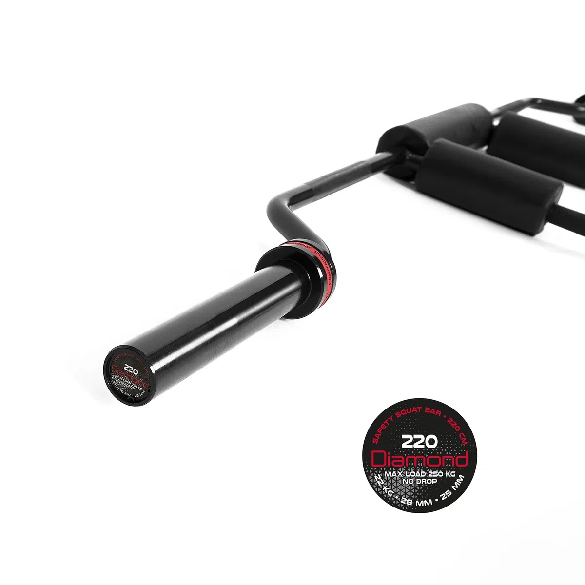 DIAMOND Bilanciere Safety Squat Comfort Superiore [220 cm, Max 250 kg] Ideale per Allenamento Low Body Ø Foro 50 mm