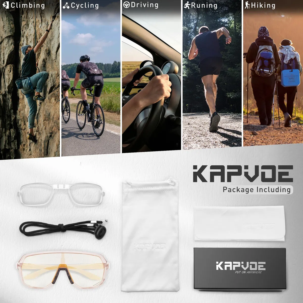 KAPVOE Occhiali da Ciclismo Fotocromatici per Uomo Donna Occhiali da Sole per Mountain Bike Occhiali Sportivi Protezione UV K63