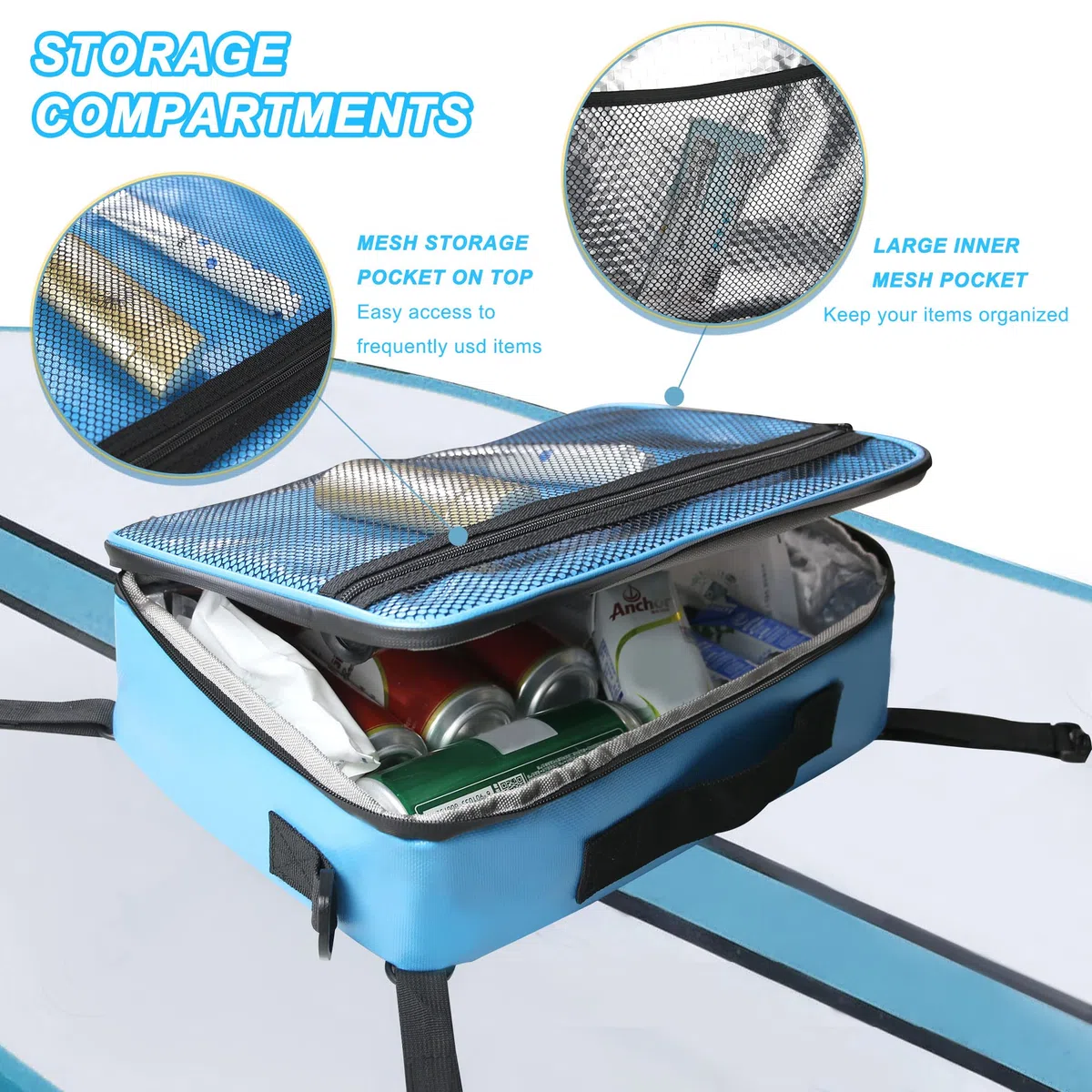 Sup Deck Cooler Bag - Borsa da ponte impermeabile, manico laterale, tracolla, tasca superiore in rete, accessori per il ponte