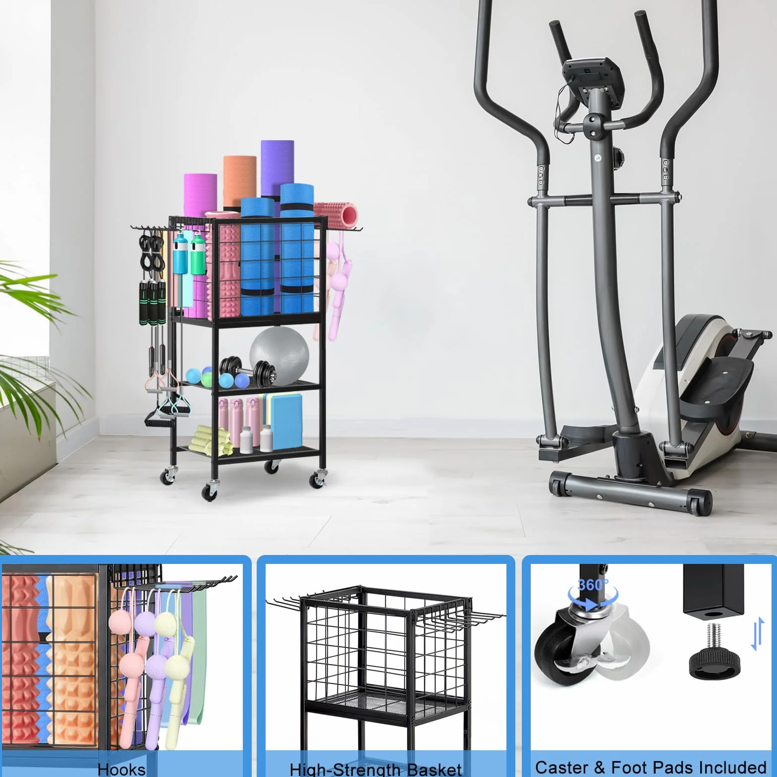 LIANTRAL Rastrelliera per manubri, tappetino da yoga, scaffale per attrezzature da allenamento, per manubri, kettlebell, tappetino da yoga e bande di resistenza, organizer per casa e palestra, con
