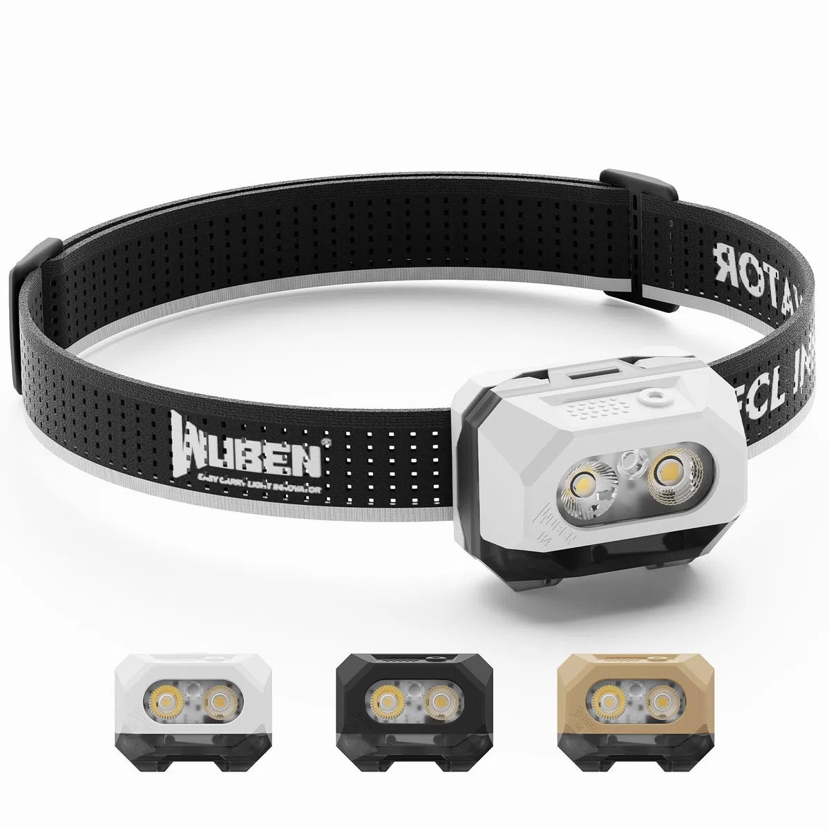 WUBEN H4 Torcia frontale a LED ricaricabile, 800 lumen, IP68, impermeabile, sensore di movimento, torcia da testa 10 modalità con luce rossa, per campeggio, pesca e escursionismo