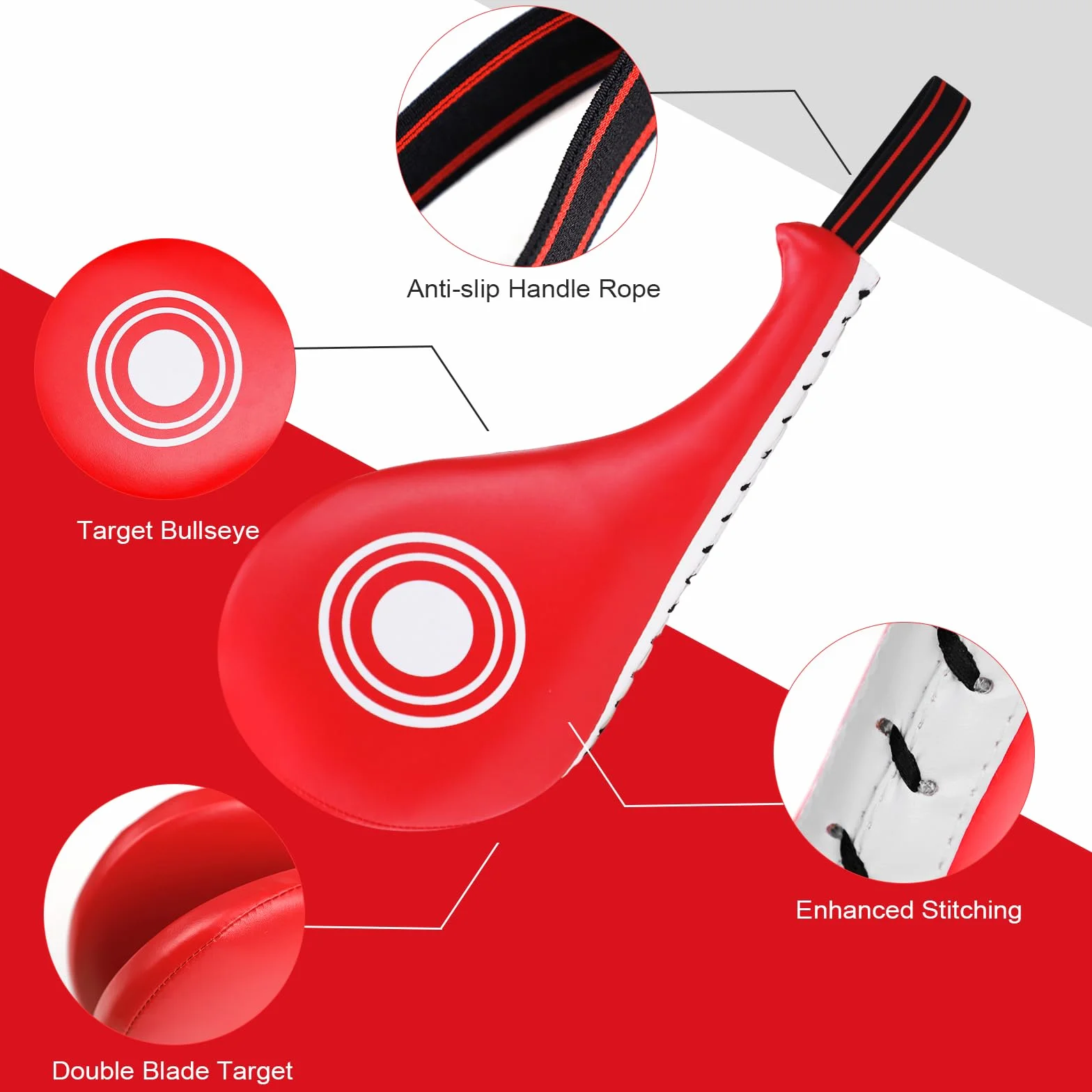 DEWEL Kit da Boxe con Un Paio di Guantoni da Boxe, Un Pad Boxe e Un Colpitori Taekwondo,per L'allenamento Boxe di Karate, MMA, Kickboxing, Karate, Muay Thai, MMA, Wushu eec (4 Pezzi,Rosso)