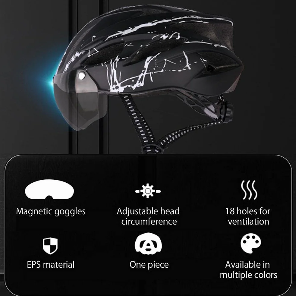 Casco da ciclismo per adulti, uomini e donne, casco protettivo con visiera magnetica (blu nero)