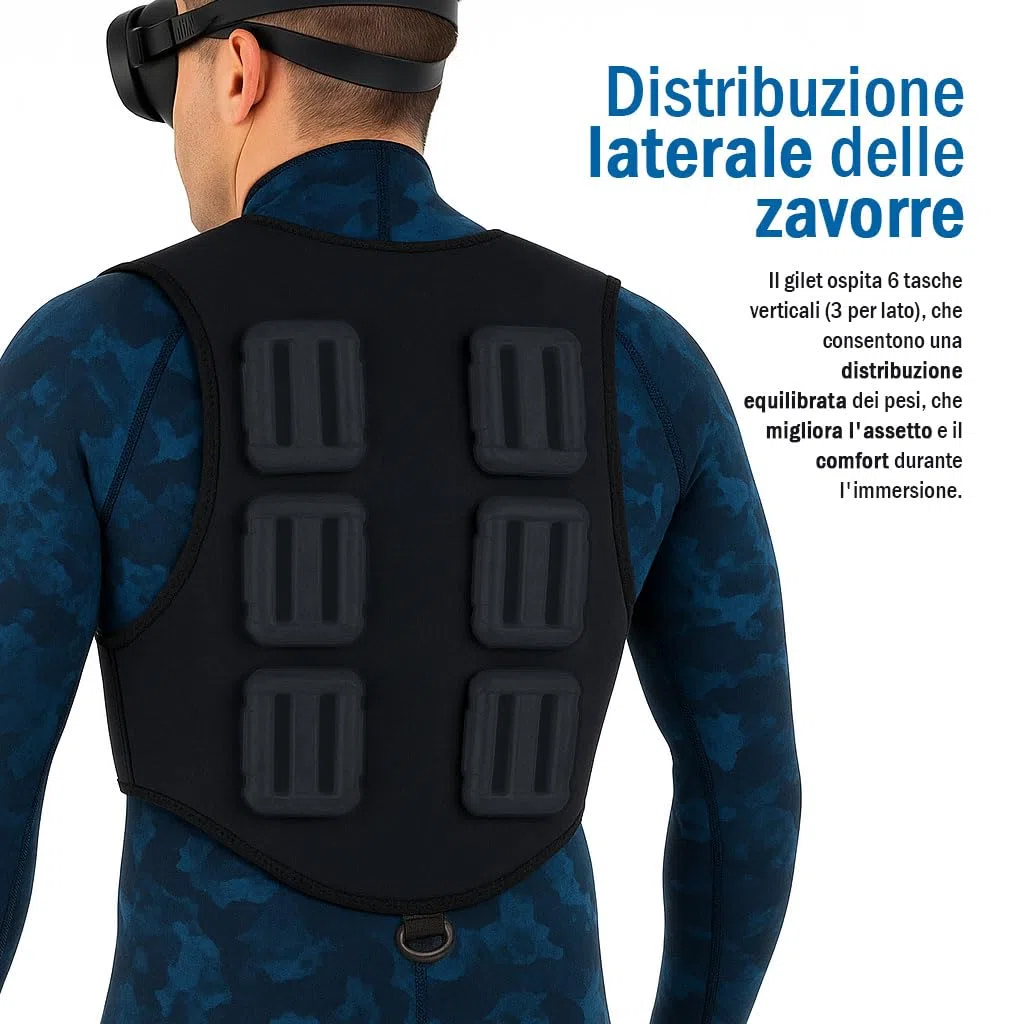 Schienalino in Neoprene con Zavorre Namaka | Per Apnea, Pesca Sub, Snorkeling | Supporto Zavorra o Galleggiante – Gilet Regolabile Multifunzione