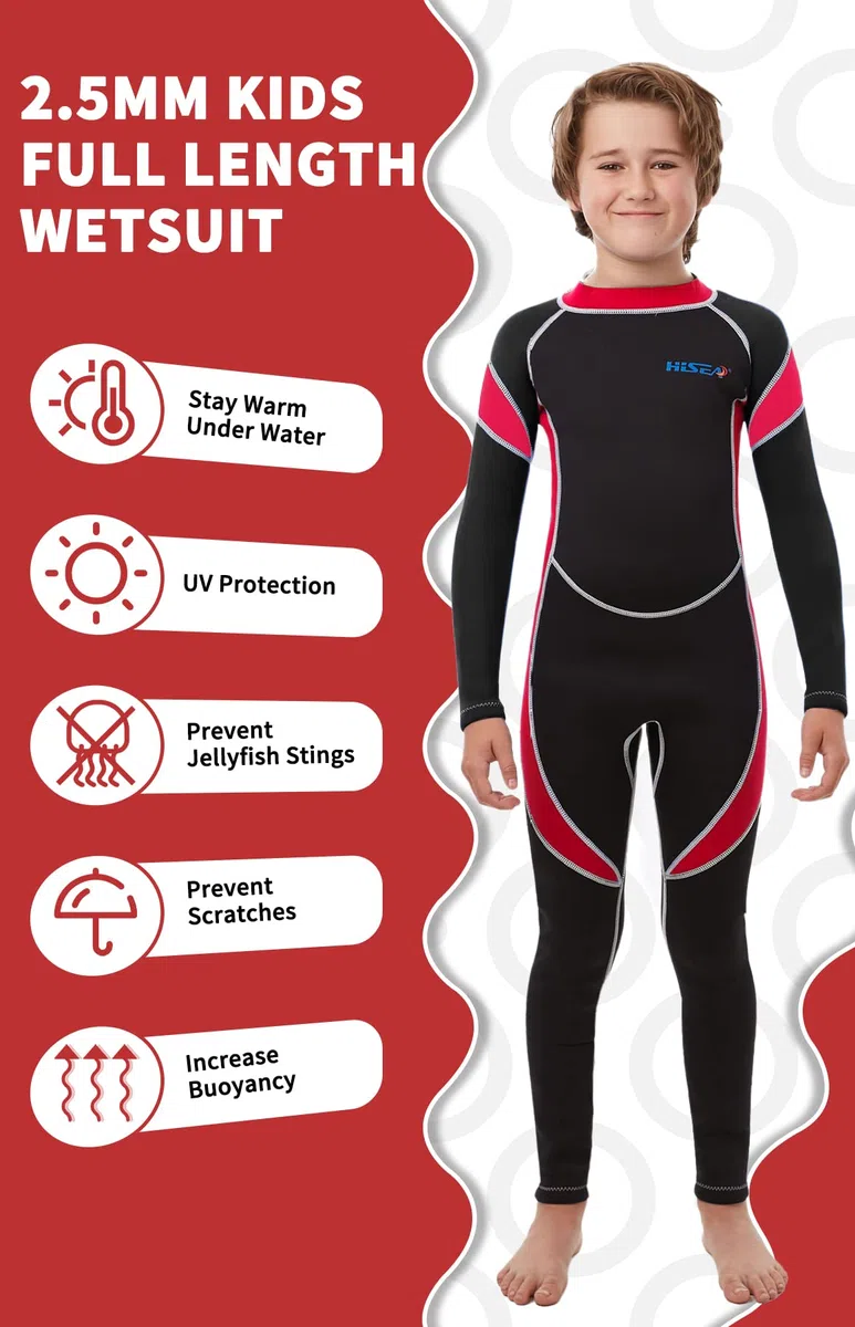 Muta Intera per Bambini, Neoprene 2.5MM con Cerniera Posteriore, per Bambini Ragazzi e Ragazze per Nuoto, Subacquea, Snorkeling, Surf, SUP