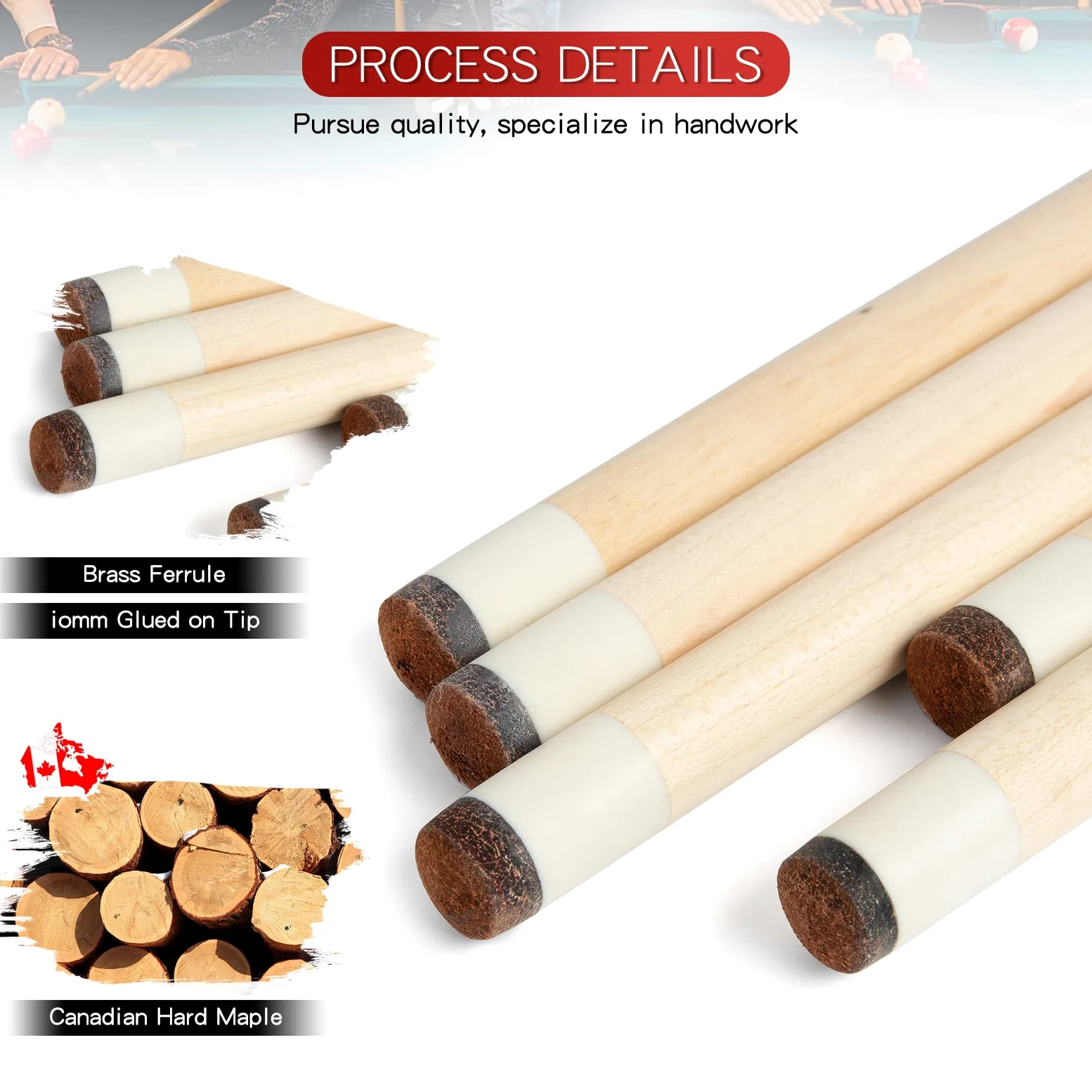 1/2 Pool Cue Stick - 58 inch Maple Billiard Pool Stick, Maple Pool Cue Stick Kit, 2-Piece Billiard Pool Cue Stick Set(with Cue Bag & Glove)