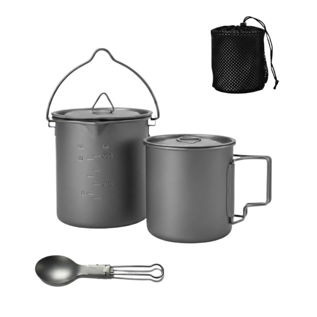 Generico Set di pentole da Campeggio con Tazza Pieghevole (420 ml/750 ml) e pentola 750 ml, Kit Portatile Esterno, Compatibile Zaino Escursionismo