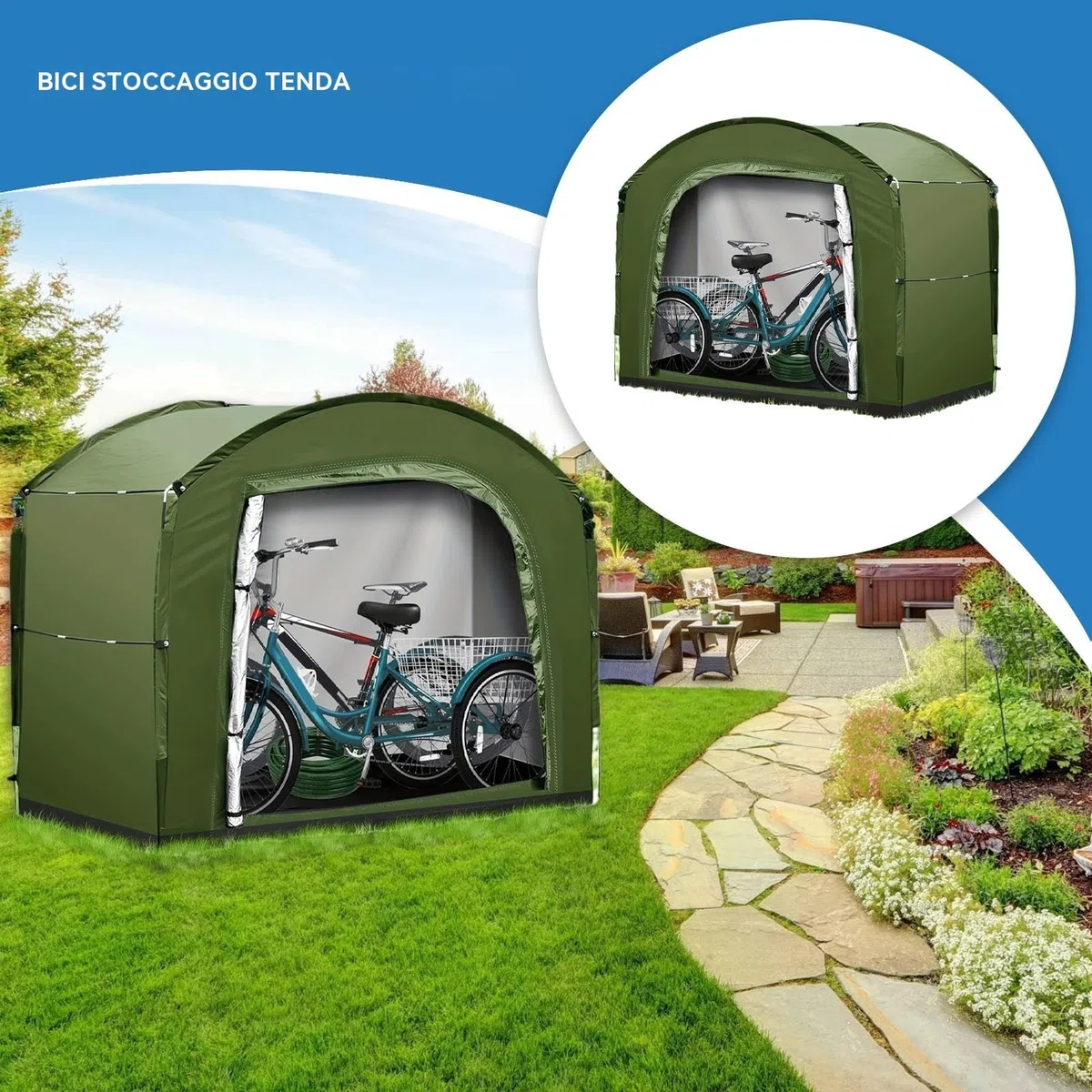 Ripostiglio Da Esterno Per Biciclette Tessuto Oxford Organizzatore Per Moto | Soluzioni Di Deposito Grande Capacità Per Attrezzature Da Giardino Camping E Piscina