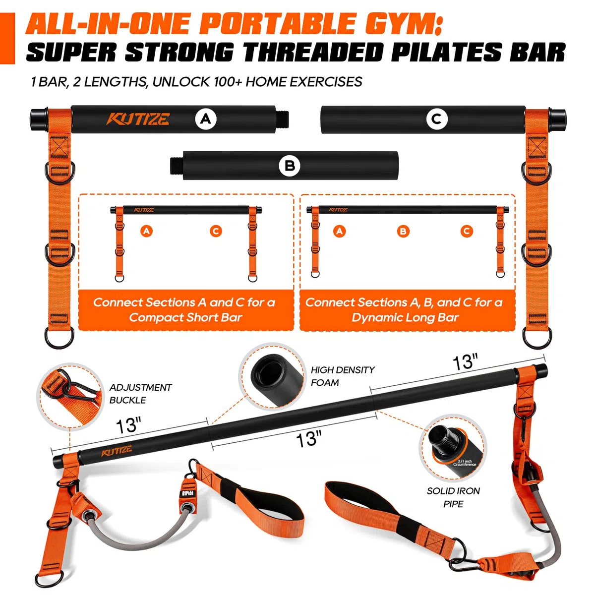 Pilates Equipment, Heavy Duty Pilates Bar Kit with Resistance Bands for Men, Strength Training Bar for Legs, Hip, Waist Back, Arm, Abs, Chest, Shoulders, Portable Home Gym Full Body Workout Equipment