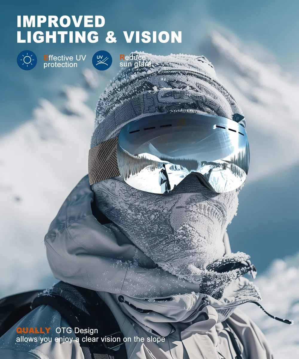 Confezione da 2 occhiali da sci per uomo e donna, occhiali da neve antinebbia, occhiali da snowboard con protezione UV al 100%