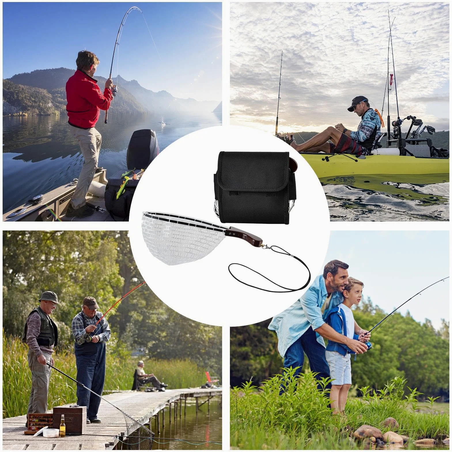 Rete da pesca pieghevole con manico per laghetto | Design portatile Live Caught Organizer Mesh per pesce gatto Fly piscine stagni spiaggia basso