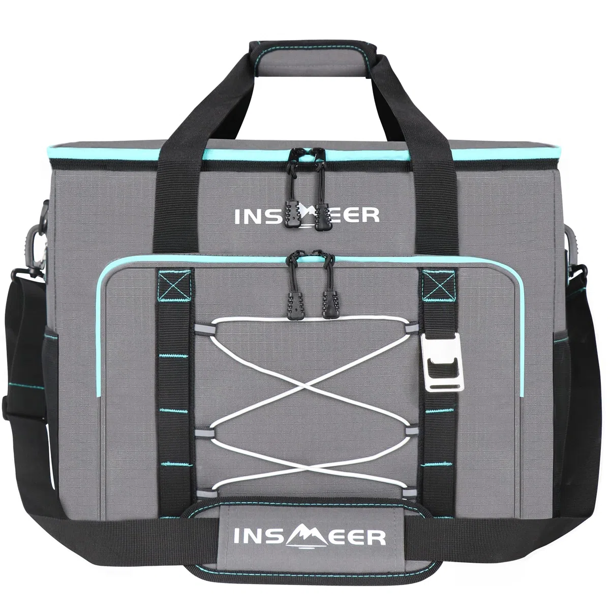 INSMEER Borsa termica Gross da 55 l, 80 cans, pieghevole, a prova di perdite e impermeabile, con apribottiglie, XXL, borsa da picnic e shopping per gite, campeggio, spiaggia