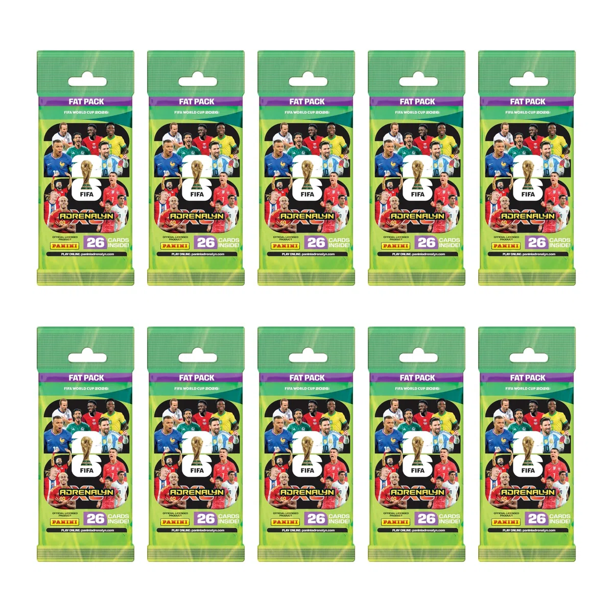 Panini Adrenalyn XL FIFA World Cup 2026 - Confezione da 10 carte da collezione ufficiali da calcio - Fat Box