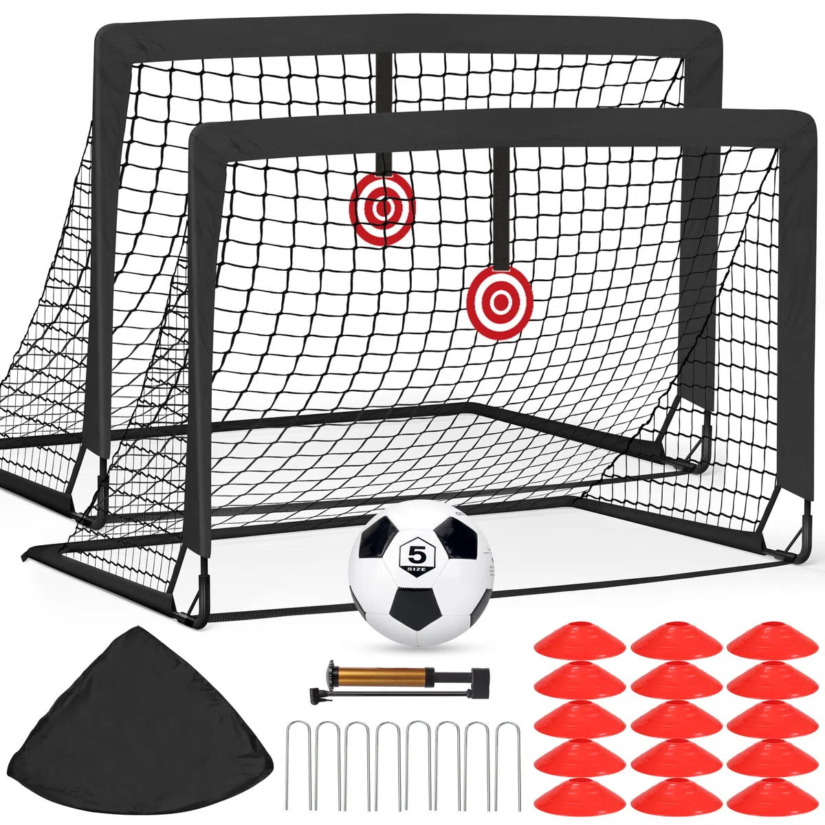 Porte da Calcio per Giardino, Porta da Calcio per 120x90cm, Porticine Da Calcio con Aste In Fibra di Vetro e Reti di Alta Qualità, Bullseye e Borsa per Giardino e Gioco per Interni