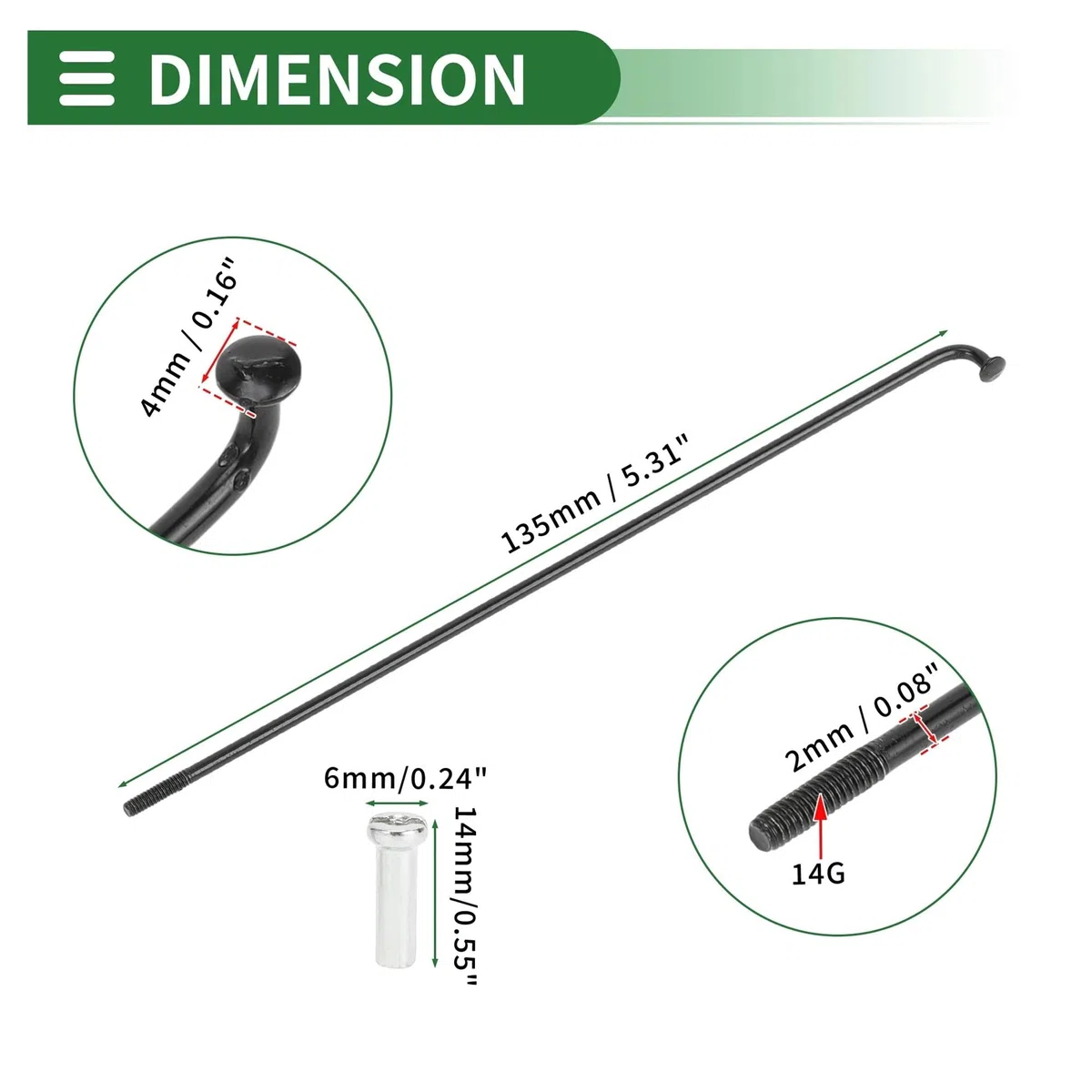 36 raggi in acciaio al carbonio, 14 G, colore nero, 125-209 mm, per riparazione ruote, ricambio con nippli per mountain bike e bici da strada (36 pezzi - 205 mm)