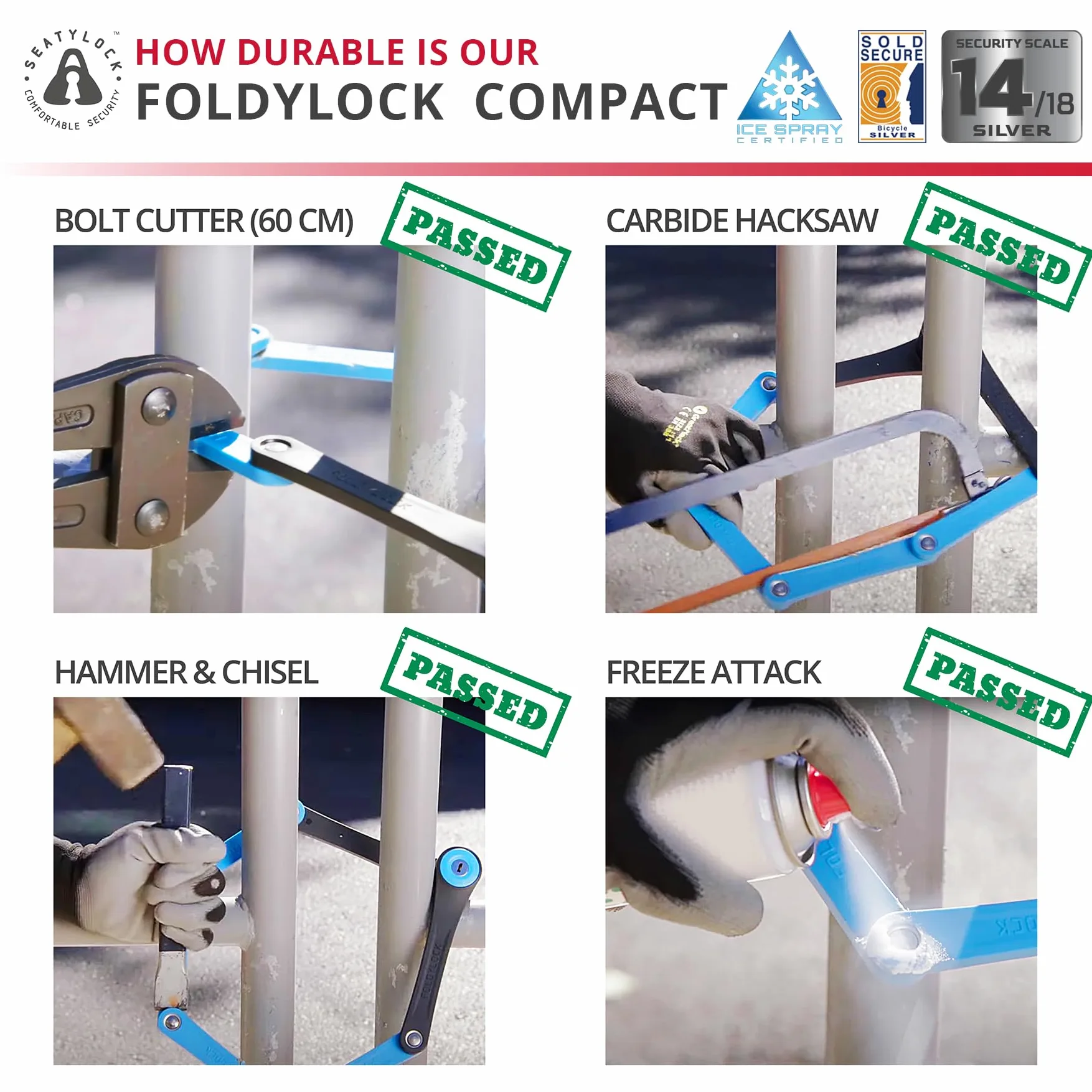 Seatylock FoldyLock - Lucchetto pieghevole compatto e leggero, 85 cm | Lucchetto per bicicletta ad alta sicurezza, resistente, con chiavi e custodia, per biciclette o scooter