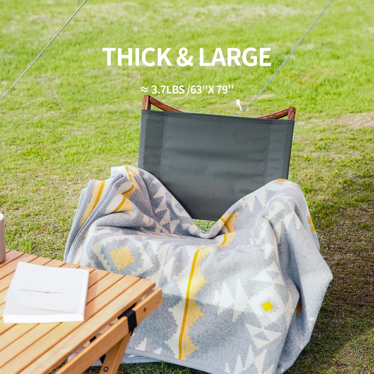 ACUSHLA Coperta da campeggio in lana merino, calda, spessa, lavabile, grande, ideale per campeggio all'aperto per tutte le stagioni, adatta per marocco bianco 200,7 x 160 cm, 1,7 kg