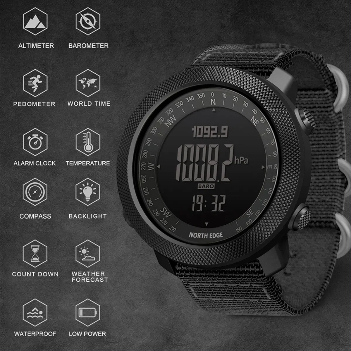 Irfora Orologio da polso impermeabile da uomo digitale con altimetro, bussola, World Time 50 m, impermeabile
